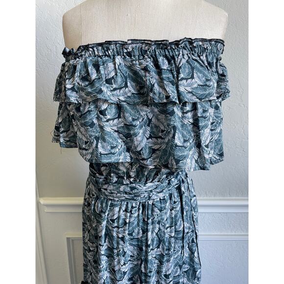Fresha London Strapless Tiered Ruffle Maxi Leaf Palm Print Dress XS - Picture 4 of 11
